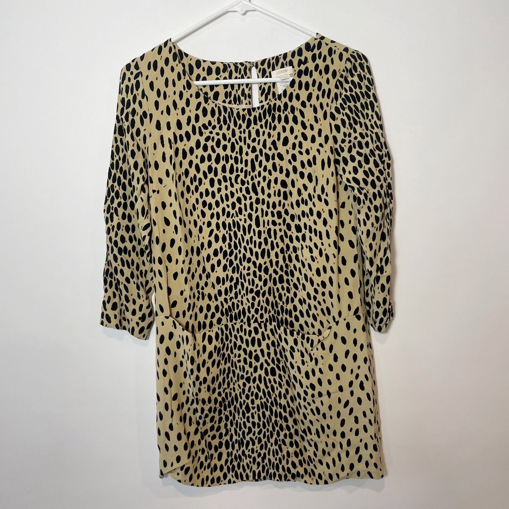 J. Crew Shift Dress Womens Brown 0 3/4 Sleeve Wildcat Leopard Pockets Cut‎ Out